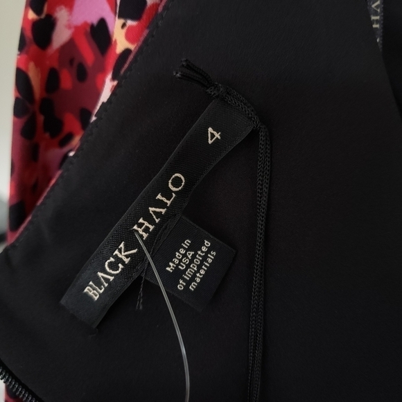 Black Halo Leopard Print Long Sleeve Belted Sheath Dress in Black & Pink - Picture 11 of 11